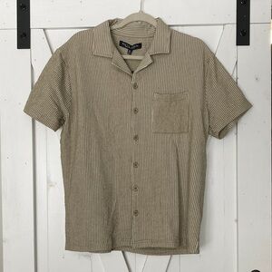 Rustic Souls Dress Shirt Button Down Men’s Medium NWT Tan White Stripes Summer